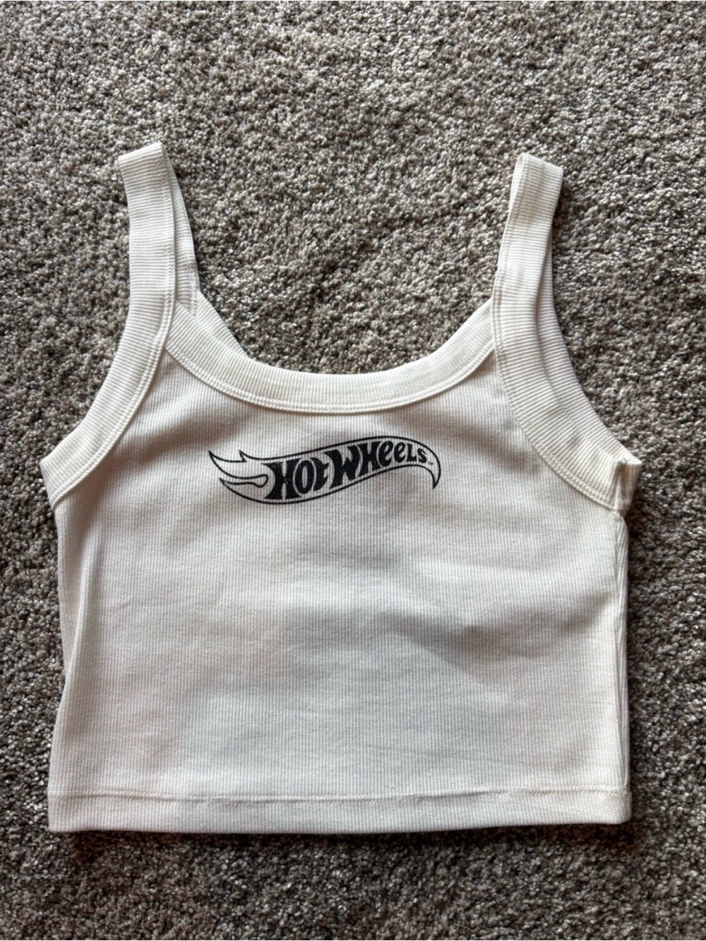 Forever 21 Cream Ribbed Hot Wheels Crop Tank